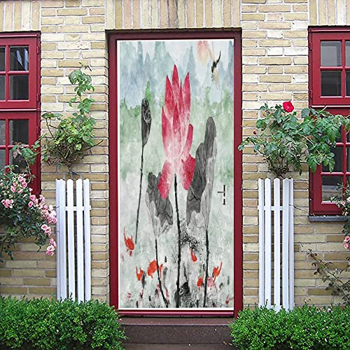 Türtapete Selbstklebend Schöne Pflanze Lotus 90 X 210 Cm Türtapete Selbstklebend Türposter Fototapete Türfolie Poster Tapete 3D Türaufkleber Diy Türbild - Kinderzimmer Wohnzimmer Küche Schlafzimmer T