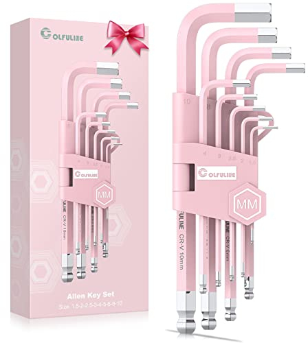 COLFULINE 9PCS Innensechskant Satz, Profi Innensechskantschlüssel Satz Kugelkopf HX 1,5mm-10mm, Sechskantschlüssel Set klein und kompakt in Kunststoffclip, Rosa Werkzeuge Geschenke für Damen Frau