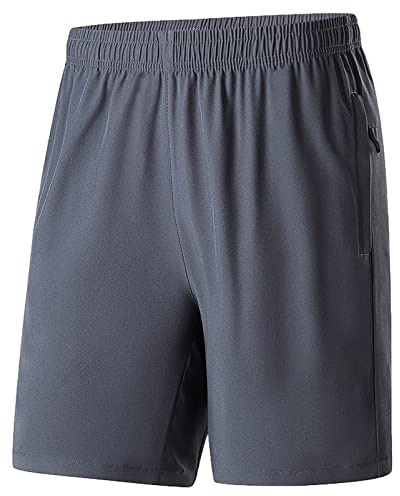 Jamron Sportshorts i plusstorlek för män, gym, träning, löparshorts, lätta vardagsshorts med blixtlåsfickor (XS–10XL), Grå, 3XL