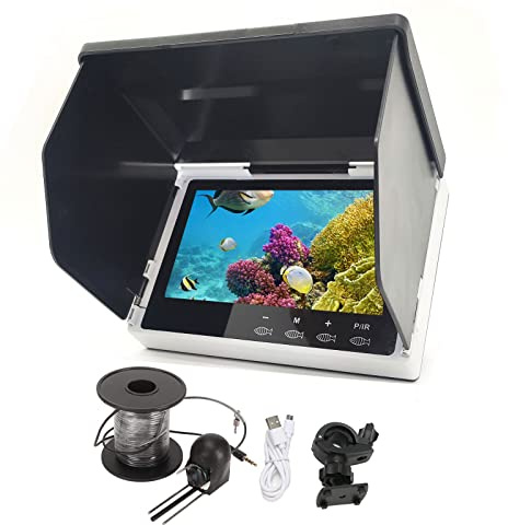 5 Underwater Fishing Camera,Portable LCD Monitor HD Fish Finder, IP67 Waterproof Camera 800 * 480 with Sun Visor,2000cd Brightness Depth Camera with 30m/98.4ft Cable Fit Ideal Gift