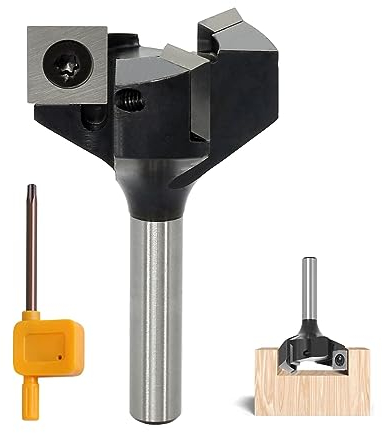 AKYLIN Planfräser 8mm schaft，3 Flöten Planfräser für Oberfräse，4-seitigen Austauschbare Hartmetall Klinge，Hobelfräser mit Wendeplatten Spoilboard Fräser Hobelfräser