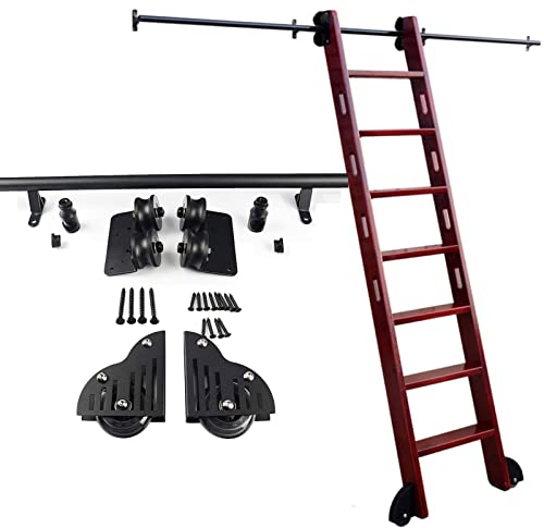 Luyckfrazy Bibliotheks-Rollleiter-Schienensystem, Gleitschienen-Kit, robuste Schiene für Scheunen-Schiebetüren aus Holz, ohne Leiter – mit Bodenrollenrädern, schwarz (Size : 600cm Gleisbausatz)