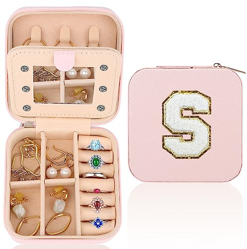 WALLFID Caja de joyería de viaje, organizador de joyas de letras, caja de joyería portátil, regalo ideal para el día de la madre (S)
