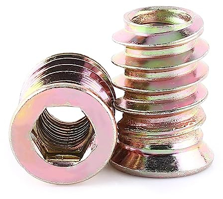 Gewindeeinsätze für Holz, 20pcs Kohlenstoffstahl Sechskantantrieb Einsatz Muttern 1/4 15mm Möbel Schraube in Mutter, Bolzen mit Gewinde Verbindungselement für Möbel Hartholz, Massivholz (M6*17mm-20PC)