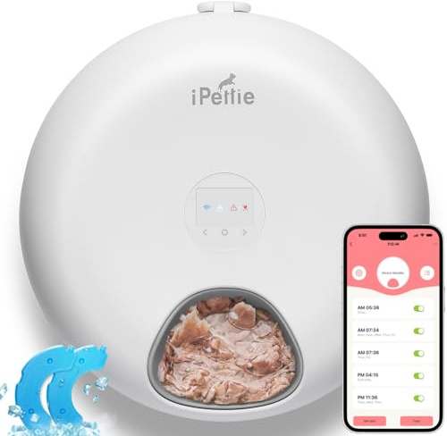 iPettie Donut Frost WiFi 6 Mahlzeit Automatischer Katzenspender mit App-Steuerung, Trocken- & Nassfutter Automatischer Katzenfutterspender, Smart Dog Feeder mit Zwei Eispacks, Programmierbarer Timer