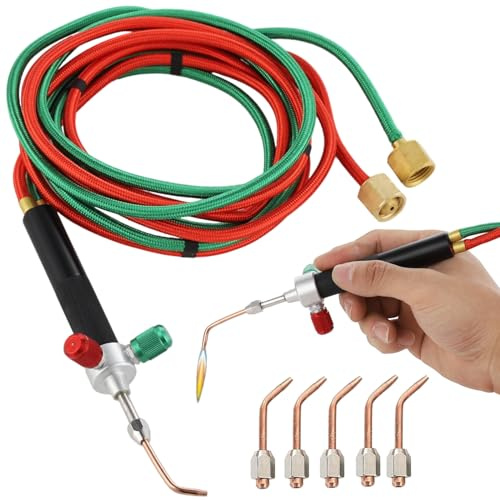 Lnrueg Mini Oxygen Acetylene Torch Kit, Handheld Oxygen Welding Torch, Portable Propane Soldering Torch with 5 Tips, Jewelry Repair Torch, 3092°F (1700°C) Welding Tool for Crafts, Electronics