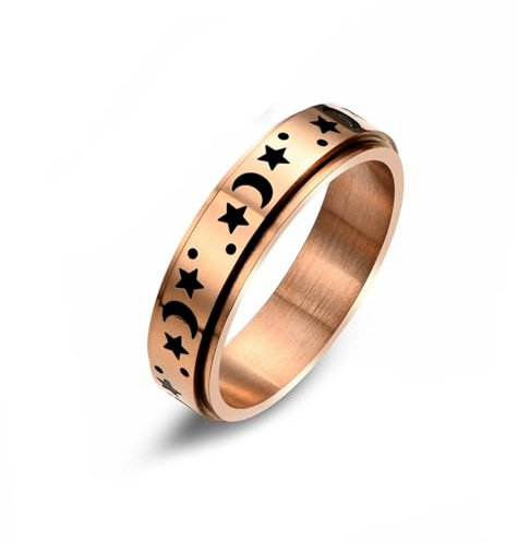 Epinki Ring Paare 5.8MM, Anxiety Spinner Ring Retro Stern Mond Band Ringe Eheringe, Rose Gold Edelstahl Ring, Gr.62 (19.7)