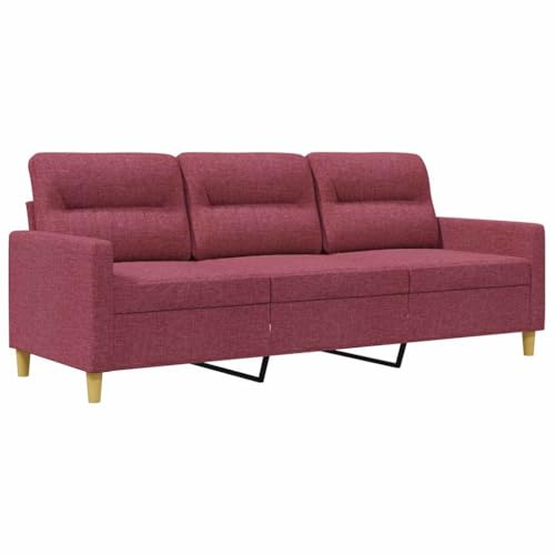 vidaXL Sofa 3-Sitzer, Loungesofa Couch mit Armlehnen Rückenkissen, Wohnzimmersofa Designsofa Metallgestell, Sitzmöbel Dreisitzer, Weinrot Stoff