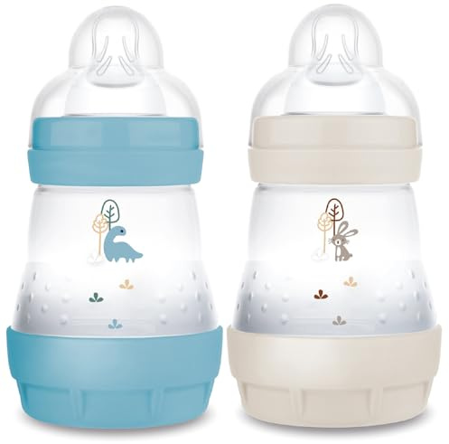 MAM – Lot de 2 biberons Easy Start Anti-Colique 0+ mois débit lent (2 x 160 ml) Océan + Nature – Biberon bébé pour réduire les coliques et l'inconfort de bébé, compatible avec l'allaitement