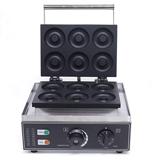 Donutmaker 1550W, Donut Maker Mini-Donut-Maker mit Teflonbeschichtung Doppelseitige Heizpfannen für 6 Donuts Timer 0–5 Minuten 50–300 °C abnehmbare Auffangschale