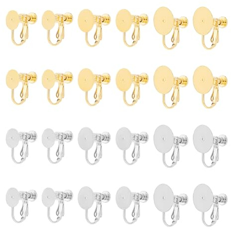 UNICRAFTALE 24 Stk 2 Farben 3 Größen Edelstahl Ohrclips Mit Schraubverschluss Flache Runde Clip On Ohrring Lünette Clip On Ohrring Set Für Nicht Durchbohrte Ohren DIY Ohrring Zubehör