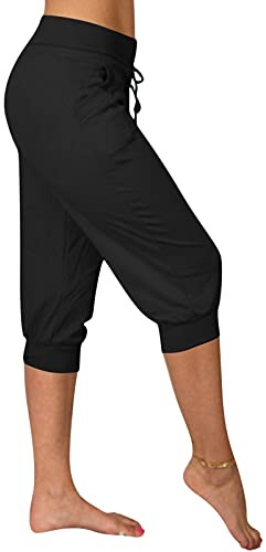 Yogabyxor dam korta 3/4: sommarbyxor dam lätta joggingbyxor med elastiskt band yogabyxor – capribyxor byxor byxor lösa lediga fritidsbyxor breda ben träningsbyxor hög midja tygbyxor sommar lätta
