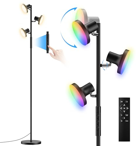 SIBRILLE RGB Lampada da Terra Salotto Dimmerabile 36W, 2500lm Piantana LED con Telecomando, 2700K-6500K, Individuale Controllo,Lampada da Lettura Moderna per Soggiorno, Sala Giochi, Hotel