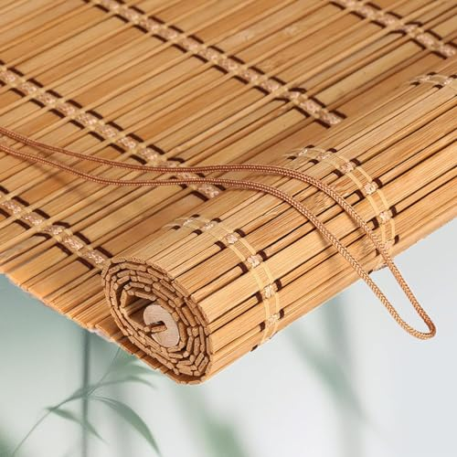 X1NGFU Natürliche Bambus-Rollo Raffrollo,Holzrollo Bambusrollo Jalousie,Schnurzugrollo,Lichtfilter-Rollo,Sichtschutz-Verdunkelungsrollos Für Fenster,Anpassbar,Breite x Höhe (50cm x 100cm)