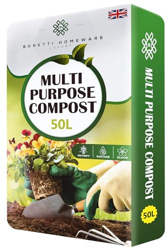 Bonetti 50L Multi-Purpose Compost Soil Bag – Eco-friendly Nutrient Rich Compost Mix for Potting, Growing Garden, Outdoor, Indoor, Houseplant Seed Plants