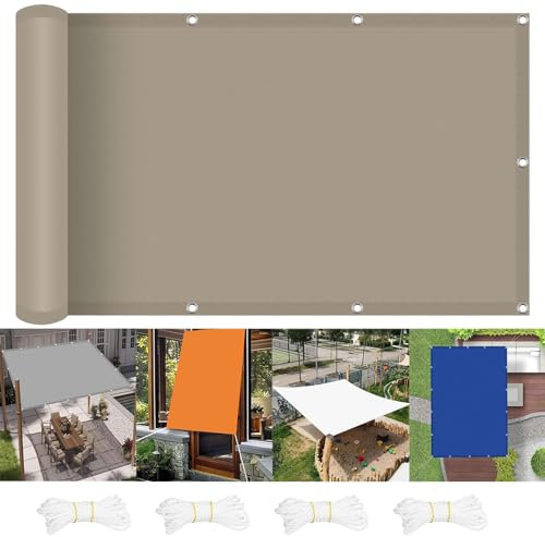 Voile D’Ombrage Rectangulaire 1 x 3.6 m Imperméable Couvert Végétal Toile Terrasse, Patio, Jardin, Extérieur Aux UV 98% avec Oeillets et Cordons Brise Vent, Taupe