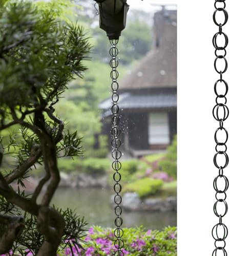 Chaine de Pluie Ornement de Jardin de Chaîne de Pluie D'anneaux Noirs, Système de Récupération D'eau de Pluie Suspendu pour Balcon de Gazebo, Chaîne de Gouttière en Alliage D'aluminium(Size:3.5m (11.5