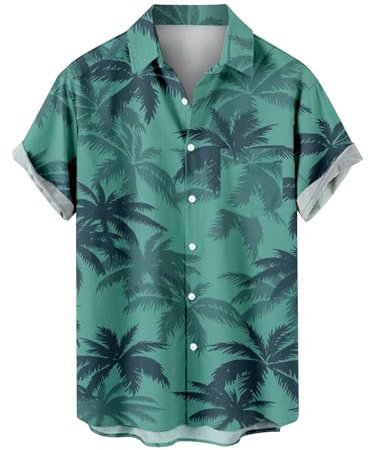 Hawaiian Floral Button Down Shirt for Men - Tropical Holiday Beach Cool Short Sleeve Non Iron Dress Summer Print
