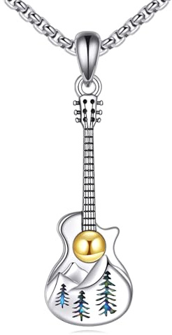 DAYLINLOVE Guitar Necklace 925 Sterling Silver Mountain Necklace Music Jewelry Gift For Women Men
