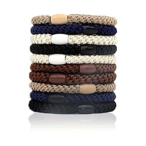 ILESTDG Kknekki Hair Ties, 10 Stück modische, schlichte geflochtene Haarbänder für Damen, weiche, elastische, nicht beschädigende Pferdeschwanzhalter (Dunkle)