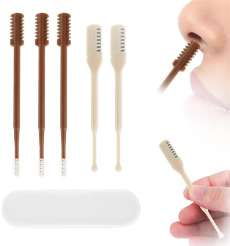 5pcs Tondeuse à Poils de Nez 2 en 1, Double Face et Simple Face Rasoirs à Poils de Nez Rotation à 360 Degrés Coupe-Poils Nasaux Outil d'Épilation des Narines pour Femmes Hommes (Marron, Blanc)