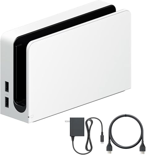 TV Dockingstation für Switch und OLED - 3 in 1 Ersatz TV Basis Dockingstation Set mit Ethernet LAN Port, Ladegerät, HDMI Kabel Zubehör (Weiß)
