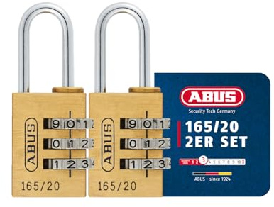 ABUS Cadenas à combinaison 165/20 - Cadenas en laiton - avec code à combinaison réglable individuellement - Cadenas pour valises/casiers - de sécurité ABUS 3 - Lot de 2