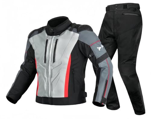 Combinaison De Moto pour Homme 2 Pièces en Tissu Imperméable avec Veste Et Pantalon De Moto, Ensemble De Protection Complet pour Motards, Certification CE A,M