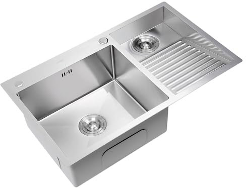 AIVANOTO Lavandino per Lavanderia in Acciaio Inossidabile, con ASSE per Lavare Integrata, Vasca per Lavare Le Mani, con Pannello Spesso, Lavello per Lavanderia di Servizio, Lavabo(Right,70x48x22cm)