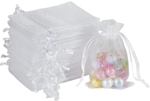 GHPKOTW 50 Sacchetti in Organza 7 X 9 Cm, Sacchetti Per Confetti, Gioielli, Matrimonio, Lavanda - Bomboniere Nuziali