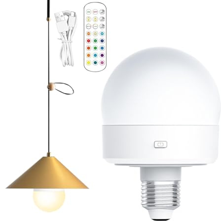 LEDARGEALE Lampadina a LED E26 con timer regolabile, 3 modalità di colore, lampada di backup telecomandata, luce portatile senza fili, per emergenze e uso domestico