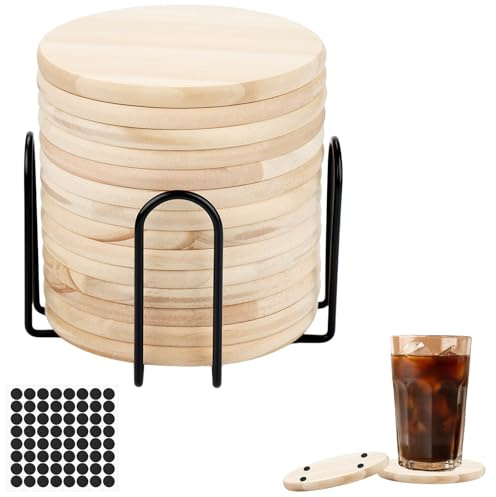 16 Stück Untersetzer Holz Rund Coasters Holzuntersetzer Getränke Glass Tassenuntersetzer Scheibenuntersetzer für DIY Architekturmodelle Zeichnung Malerei Holzgravur Holzbrennen Handwerk