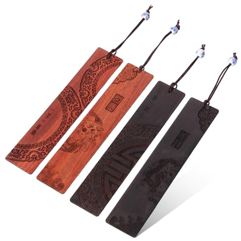 4 Stück Holz Lesezeichen,Handgefertigte Gravur Holz Lesezeichen,Handwerks Lesezeichen,für Lehrer, Schüler, Männer und Frauen (Farbmischung)