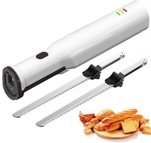 Cuchillo De Pan De Talla De Talla Eléctrica, Cuchillo De Pan Recargable Inalámbrico con 2 Cuchillas De Acero Inoxidable De 8 ”serramado Y Liberación De Gatillo De Bloqueo De Seguridad
