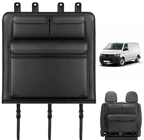 Rückenlehnen Organizer Ersatz für VW T5 T6 T6.1 California, mit 3 Taschen | Faltbarer Rückenlehnenschutz, Kofferraum Organizer, Einfache Montage für Reisen und täglichen Gebrauch Kunstleder Schwarz