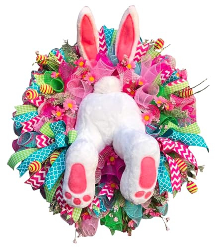 Osterhasenkranz - Osterhasenkranz Für Die Haustür | Ostern Mit Hintern Anhänger | Künstliche Blumen Kränze | Osterkranz Mit Für Die Haustür | Girlande Türkranz | Hängegirlande Osterkranz Deko