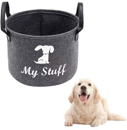 ShigKeu Dog Toy Box Felt Storage Box for Organizing Pet Toys And Accessory Storage Bin-Gray Blankets Leashes Food Dark Grey Felt