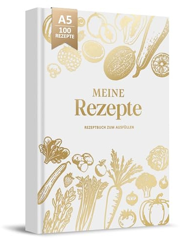 BIROYAL Rezeptbuch zum Selberschreiben A5, 120g Papier, Hardcover | Eigenes Kochbuch mit Umrechnungstabelle & Inhaltsverzeichnis, Platz für 100 Rezepte, Doppelseite pro Rezept, für Hobbyköche
