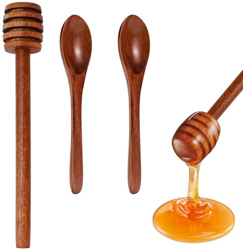 luckaide Honiglöffel Holz Honig Zubehör, 3 Stück Honig Löffel Holz Honigrührer Honigspirale Honey Sticks, Honigstab Rührstäbchen zum Auffangen und Abgeben