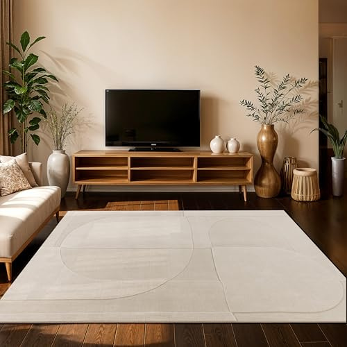 Paco Home Tappeto Soggiorno Camera da Letto Pelo Alto Design Scandinavo Boho Motivo Geometrico Effetto 3D Tinta Unita Moderno Crema, Dimensione:120x170 cm