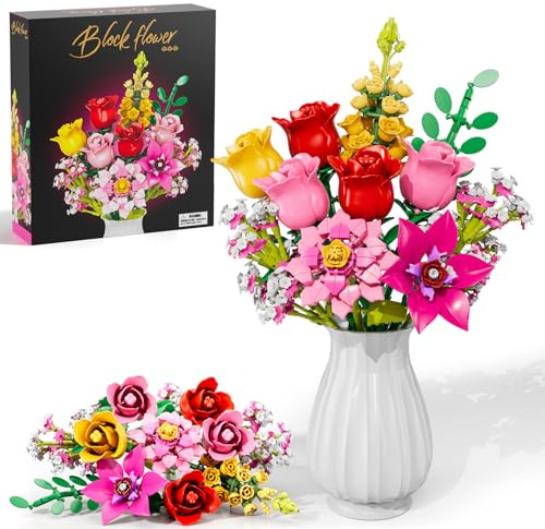 Set De Construction De Fleurs, Roses Bouquet De Fleurs Pour Adultes, 765 Pcs DIY Collection Botanique Blocs Jouet, Décoration, Cadeaux Pour Anniversaires, Noël, Saint-Valentin, Pour Femmes, Enfants 6+
