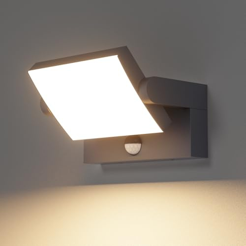 Klighten 35W Außenlampe mit Bewegungsmelder Wandleuchte, Anthrazit, 3000K | Wasserdicht IP65, 2500 Lumen, Schwenkbar, Material: Aluminium, fur Aussen/Innen