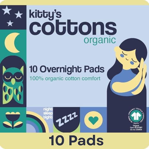 Kitty’s Cottons Organic Cotton Sanitary Pads Overnight | Heavy Flow Sanitary Towels for Women | Period Pads with Wings | Ultra-Thin Natural Pads | Sensitive Skin & Rash-Free | Biodegradable Pack of 1