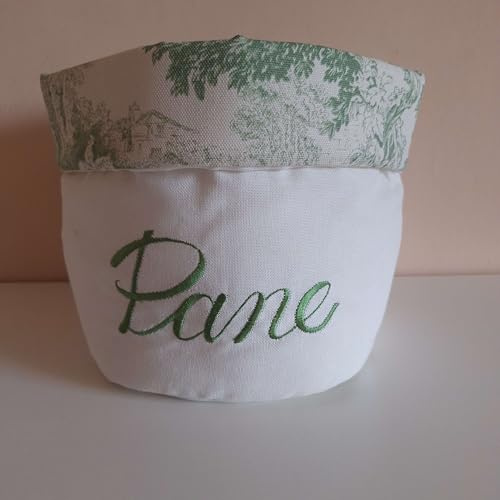 Ricami Fiorentini Baldi cestino portapane imbottito con ricamo. 100% Cotone toile de jouy. Prodotto Artigianale Toscano (cestino imbottito, verde)