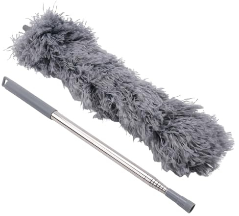 Cpolebev Cepillo para Limpieza de Canalones Herramienta para Techos con Poste Extensible TelescóPico 8.2 Pies Herramienta Limpiadora de ProteccióN FáCil de Quitar y Dejar, Gris