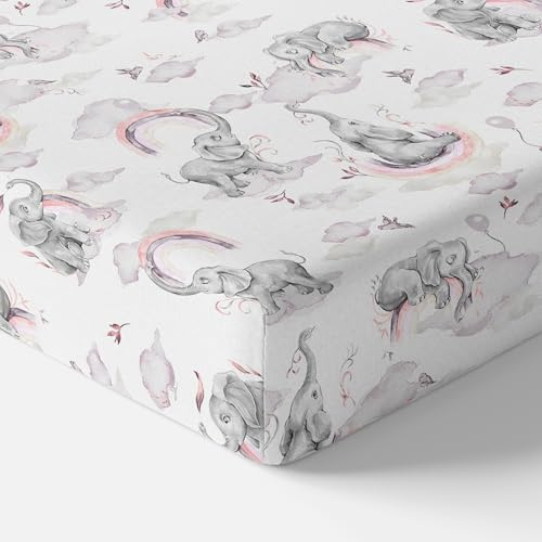 Baby Comfort Lenzuolo con angoli in 100% cotone per lettino da 140 x 70 cm (elefanti rosa)