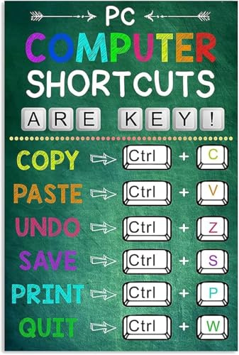 Teacher Poster, Pc Computer Shortcuts Poster Funny Vertical Metal Tin Sign Wall Art Print for Living Room Aesthetic 8x12 inch