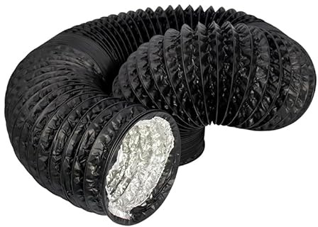 Black Combi-Ducting 5 Metre – Flexible Aluminium PVC Air Vent Hose | 4, 5, 6, 8, 10, 12 Ventilation Ducting for Extractor Fans, Tumble Dryers, Hydroponic Grow Tents (12 Inch - 5 Metres)