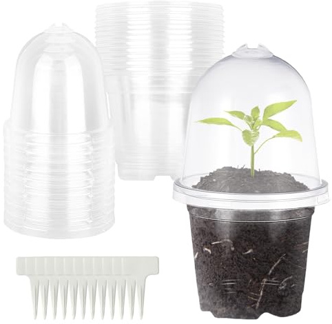 ANBET Pot de Fleur Plastique avec Trou de Drainage, 32 Pièces 10 cm Pot Transparent Orchidée avec 32 Bouchon d'humidité et 32 Étiquette végétale Boutures, Plantes Succulentes Intérieur et Extérieur