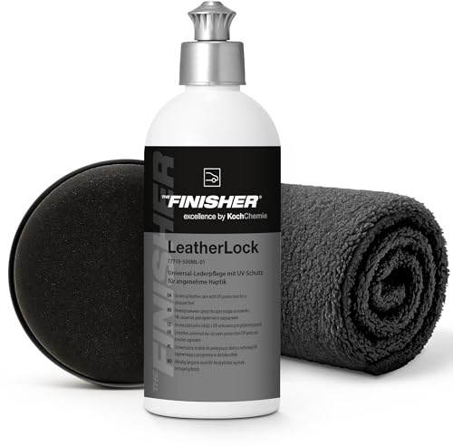Auto Lederpflege Set | THE FINISHER LeatherLock 500ml Leder Pflegemittel + Auftragsschwamm + Poliertuch | Pflege für Ledersitze & Lederlenkrad | Farbauffrischung & UV Schutz | Lederpflegeset